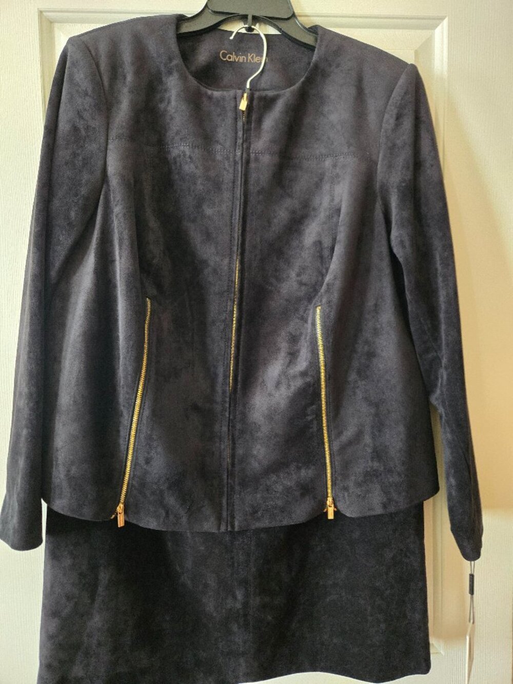 NWT Calvin Klein Navy Faux Suede Jacket/Skirt - 16W